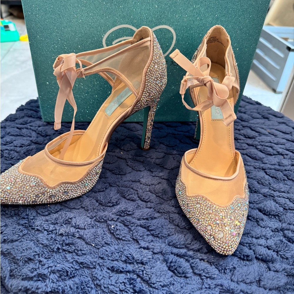 Betsey Johnson Tan Rhinestone Heels